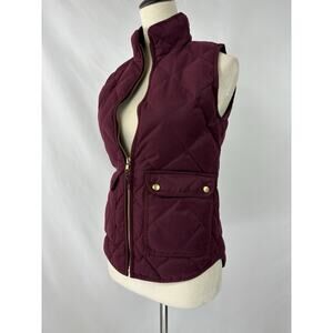 J Crew Excursion Vest Burgundy XXS Quilted Pockets Down Filled